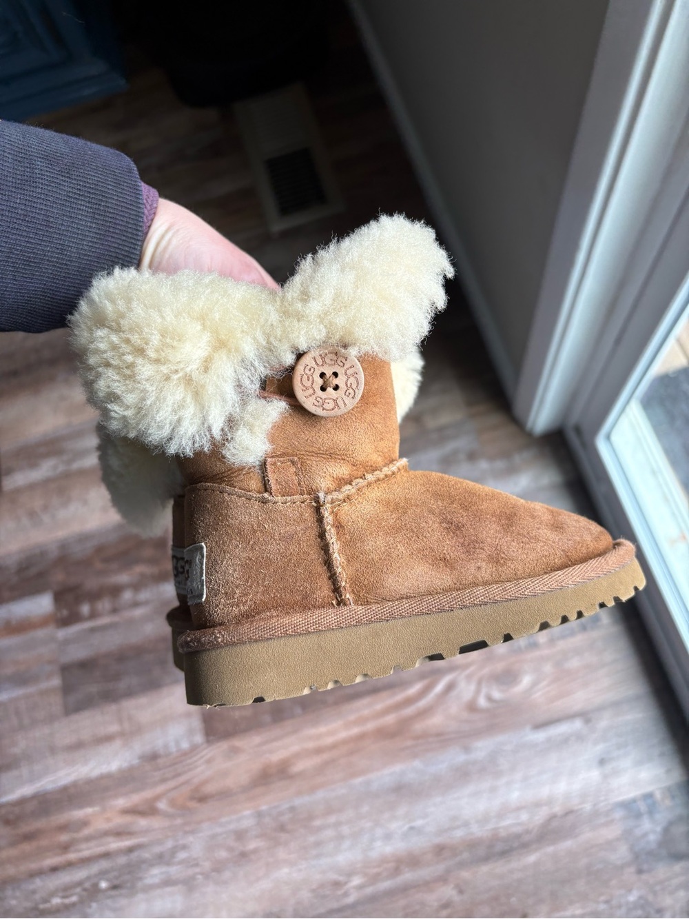 UGG Toddler Chestnut Suede Shearling Button Boot - Chestnut & Cream
